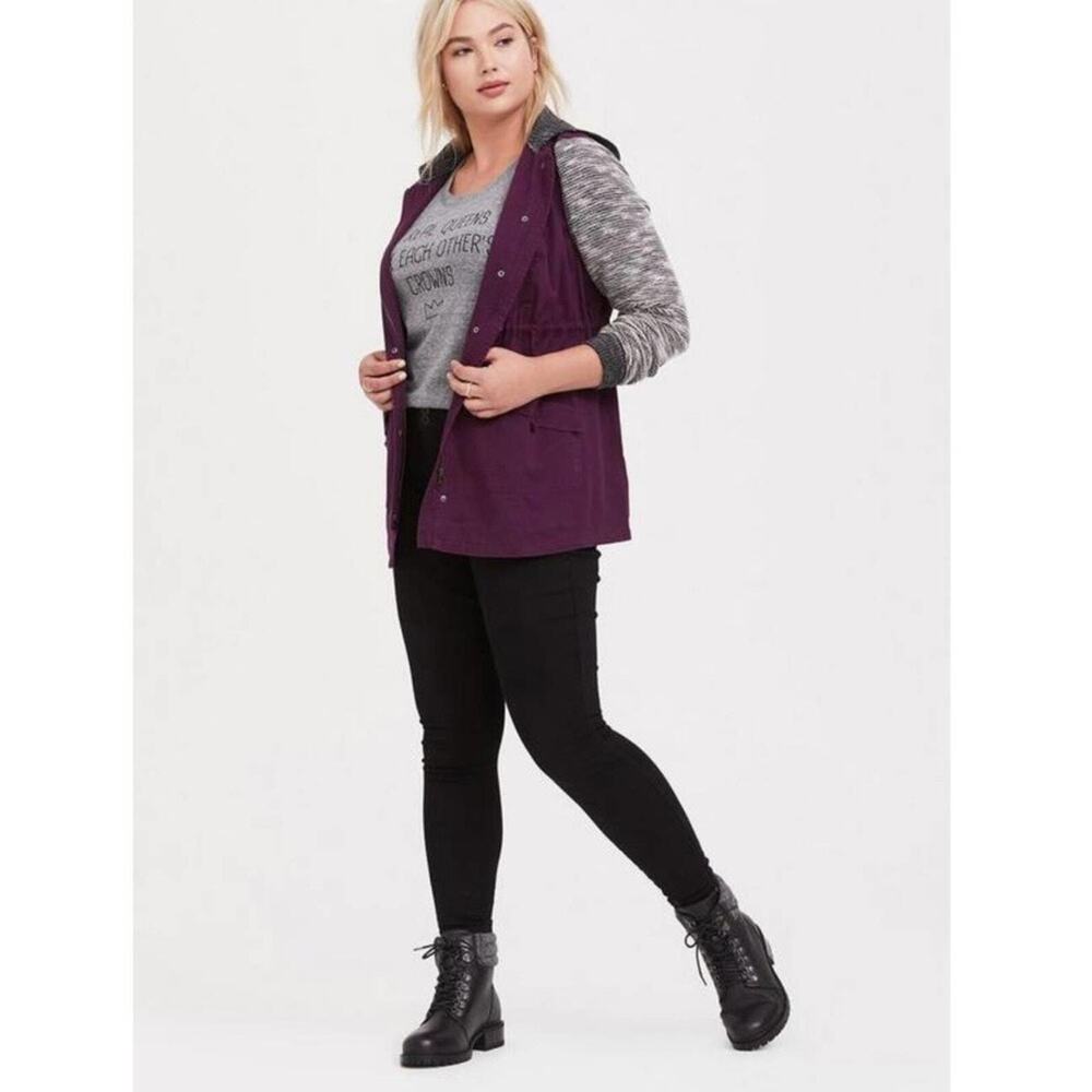 TORRID Plum Purple Hooded Knit Sleeve Anorak Jacket Size 0 (Large)